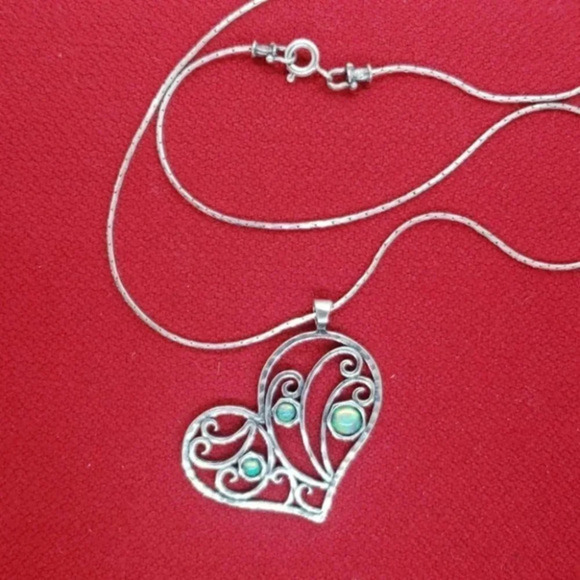 Sterling‎ silver 16" heart w/semi precious stones - Picture 1 of 5
